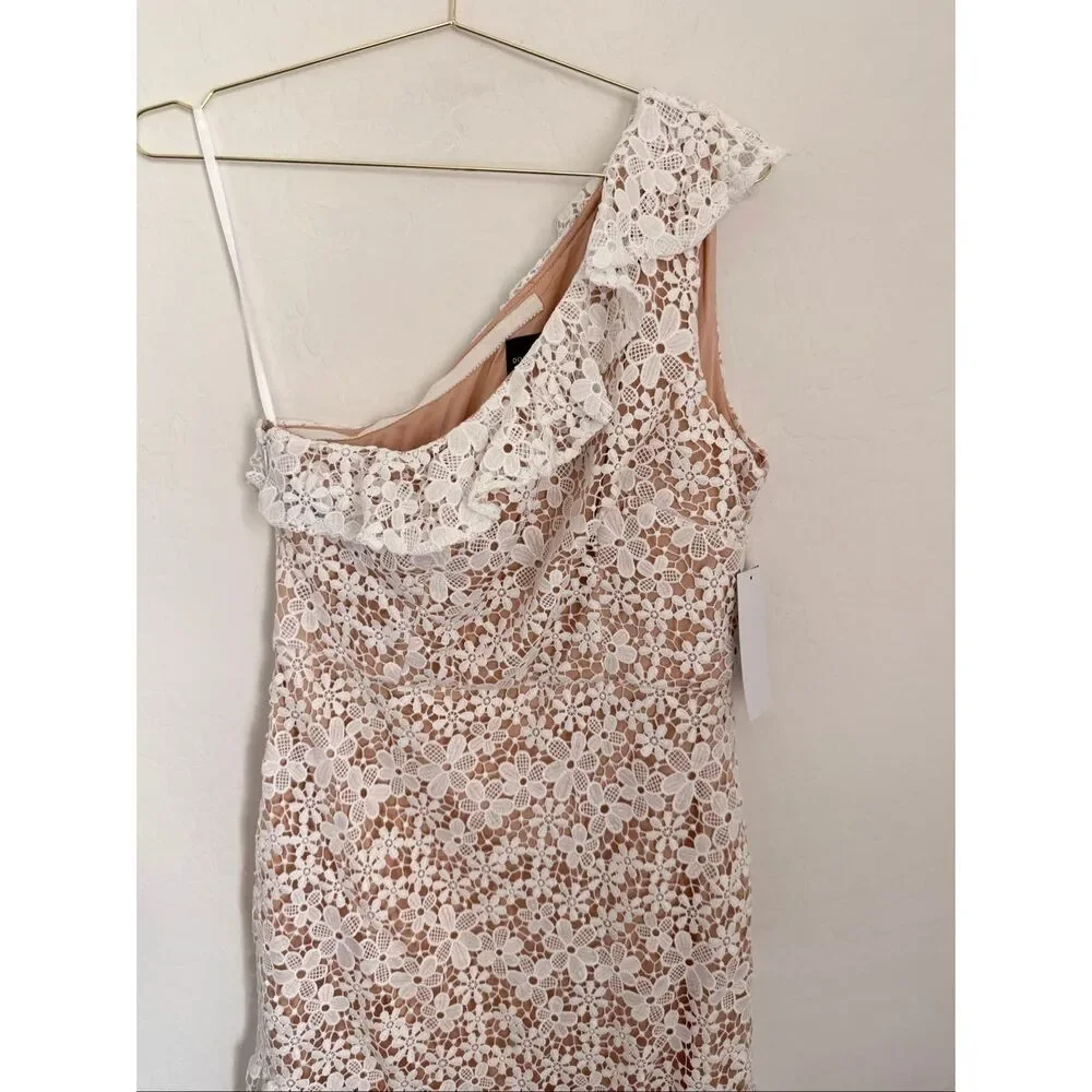 Donna Morgan For Maggy One Shoulder Floral Lace Bohemian Coquette Dress Size 12 - Picture 2 of 10